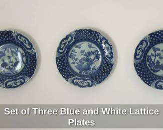 Set of 3 Blue and White Lattice Plates 