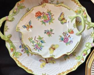 Herend Porcelain Hand-Painted Butterfly and Floral Motif Serving Tray 
