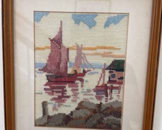 Vintage Needlepoint Landscape