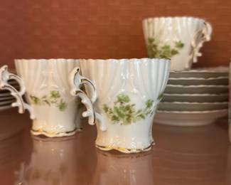German Porcelain Tea Cups with Floral Motif 