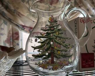 Vintage Christmas Tree Glass Pitcher 