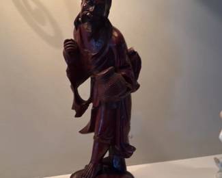 Antique Carved Wooden Figurine of a Scholar 