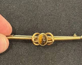 Victorian Gold Filled Brooch with Tiger's Eye 