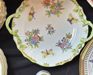 Herend Porcelain Hand-Painted Butterfly and Floral Motif Serving Tray 