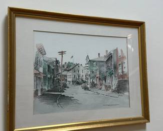 Washington Street Old Town Hall Watercolor by J.F. Huberty 