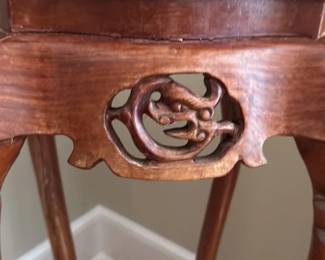 Antique Chinese Carved Rosewood and Marble Plant Stand 