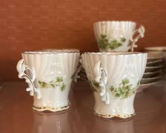 German Porcelain Tea Cups with Floral Motif 