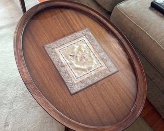 Oval Inlaid Mahogany Coffee Table