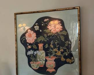 Framed Asian-Inspired Floral and Vase Artwork 