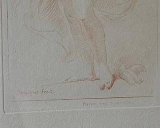 Red Chalk Drawing of a Reclining Nude with Bird 