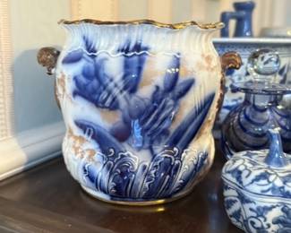 Antique Blue and White Transferware Pitcher 