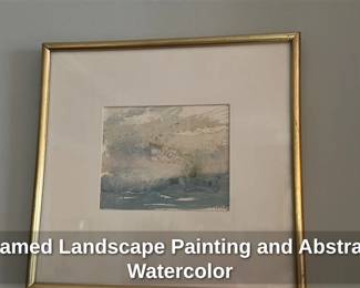 Framed Landscape Painting and Abstract Watercolor 