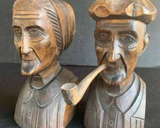 KG134Vintage Carved Wood Bust, Man Woman