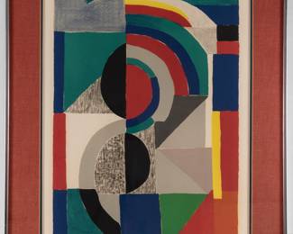 Sonia Delaunay was born in the Russian Empire, now Ukraine, and was formally trained in Russia and Germany, before moving to France and expanding her practice to include textile, fashion, and set design.                   She was part of the School of Paris and co-founded the Orphism art movement, noted for its use of strong colours and geometric shapes.                                                    She was the first living female artist to have a retrospective exhibition at the Louvre in 1964, and in 1975 was named an officer of the French Legion of Honor. Icon, circa 1970
