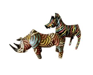 Rhino & Zebra tin folk art