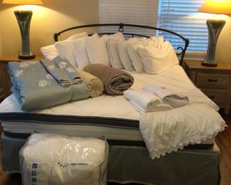 King size bedding, pillows, mattress.  