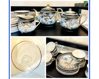 Vintage Kutani Japan Dragon-ware Moriage Tea and Snack plate Set
(6) Teacup/Plate
(1) Teapot (1) Creamer/ Lidded Sugar set 