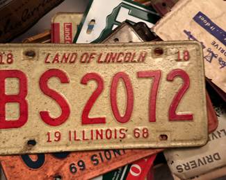 Multiple vintage automobile license plates