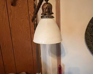 Brass and milk glass floor lamp