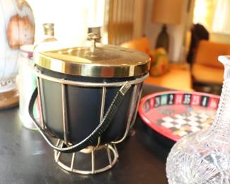 Vintage Pyrex Ice Ice Bucket on Gold Metal Stand