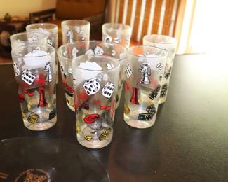 Hazel Atlas Gaming Highballs & Ice Bucket Mid Century Barware