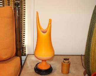 Vintage LE Smith Orange Bittersweet Round Glass Vase