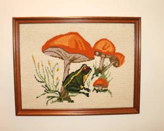 Needle point mushroom vintage crewel