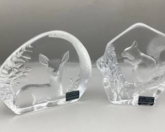 Signed Mats Jonasson Lead Crystal Paperweights