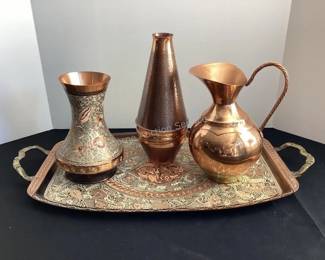 Copper Tray, Vases, Pitcher