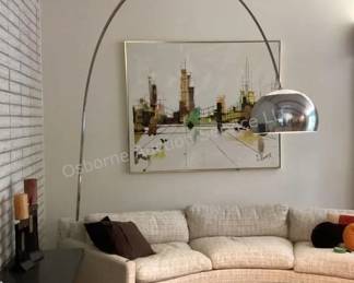 Mid Century Modern marble base over-the-couch floor lamp