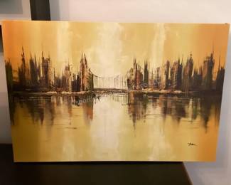 Vintage canvas Brooklyn Bridge abstract