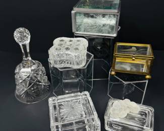 53 CutGlassBell5GlassCrystalTrinketBoxesFrostedClear