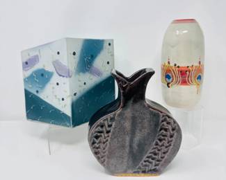 110 3UniqueShapedStudioPotteryVesselsSignedAbstractGeometric