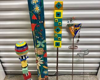 104 ColorfulWhimsicalYardArtLotPaintedWoodGlassDesigns