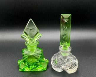 115 MiniatureCzechHandcutCrystalPerfumeBottlesClearEmeraldGreen