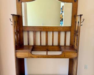 20 TallHallTreewMirrorCoatHooksDrawersDripTrays