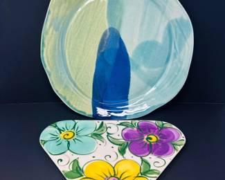 70 SignedTealPotteryPlateReneeatPlayFloralPlateLot