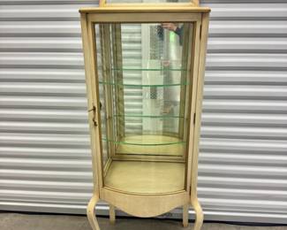 35 VintageCurioDisplayCabinetWMirrorGlassShelvesCabrioleLegs