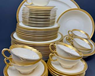 87 VintageLenoxLowellDinnerwareSet59PcCreamGoldUSA