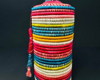 81 HandcraftedRwandanColorfulWovenVaseCoverwGlassInsert
