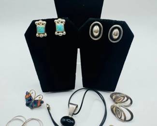 130 VintageModernSterlingSilverJewelryEarringsNecklaceBrooch