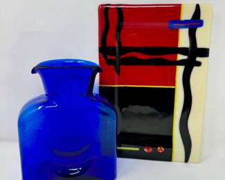 92 VintageBlenkoCobaltGlassVaseAbstractArtGlassPlate
