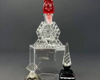 91 3CzechCutCrystalPerfumeBottlesRubyRedDiamondCutStoppers