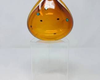 23 SharonFujimotoAmberBlownGlassVasewDichroicAccentsSigned