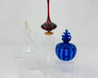 25 MuranoStyleBlownGlassPerfumeBottlesBlueSwirlAmberFlame