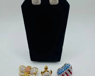 128 SwarovskiCrystalSetEarringsBraveHeartTurtleBumbleBeePins