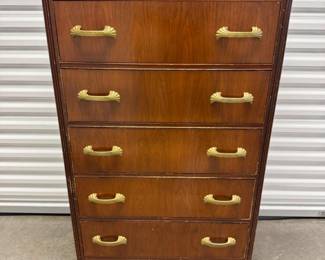 106 VintageWaterfallArtDeco5DrawerTallBoyDresser