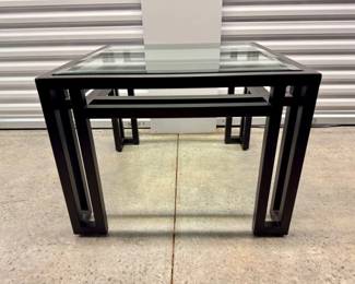 4 SquareSideTablewClearGlassTopOpenFrameBase