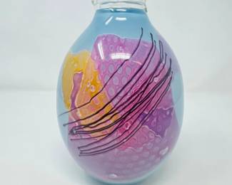 73 SignedBluePurpleBlownArtGlassVasewSwirlBubblePatterns