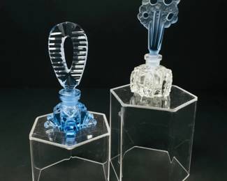 89 CzechCrystalPerfumeBottleswBlueOvalLayeredFloralStoppers